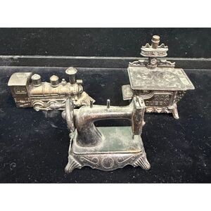 Vintage Die Cast Pencil Sharpener Lot of 3 {Train. Sewing Machine, Queen Stove}
